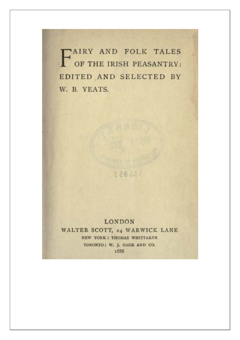 William Butler Yeats - Fairy and Folk Tales of the Irish Peasantry cover