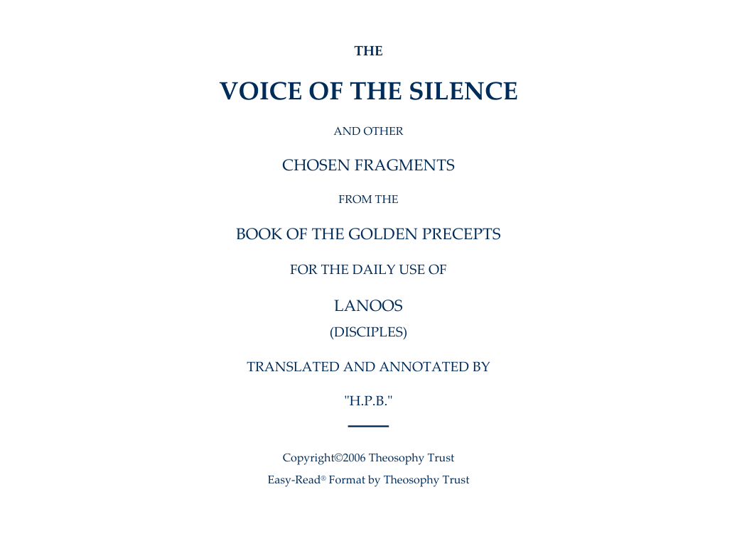 H P Blavatsky - Voice of the Silence cover