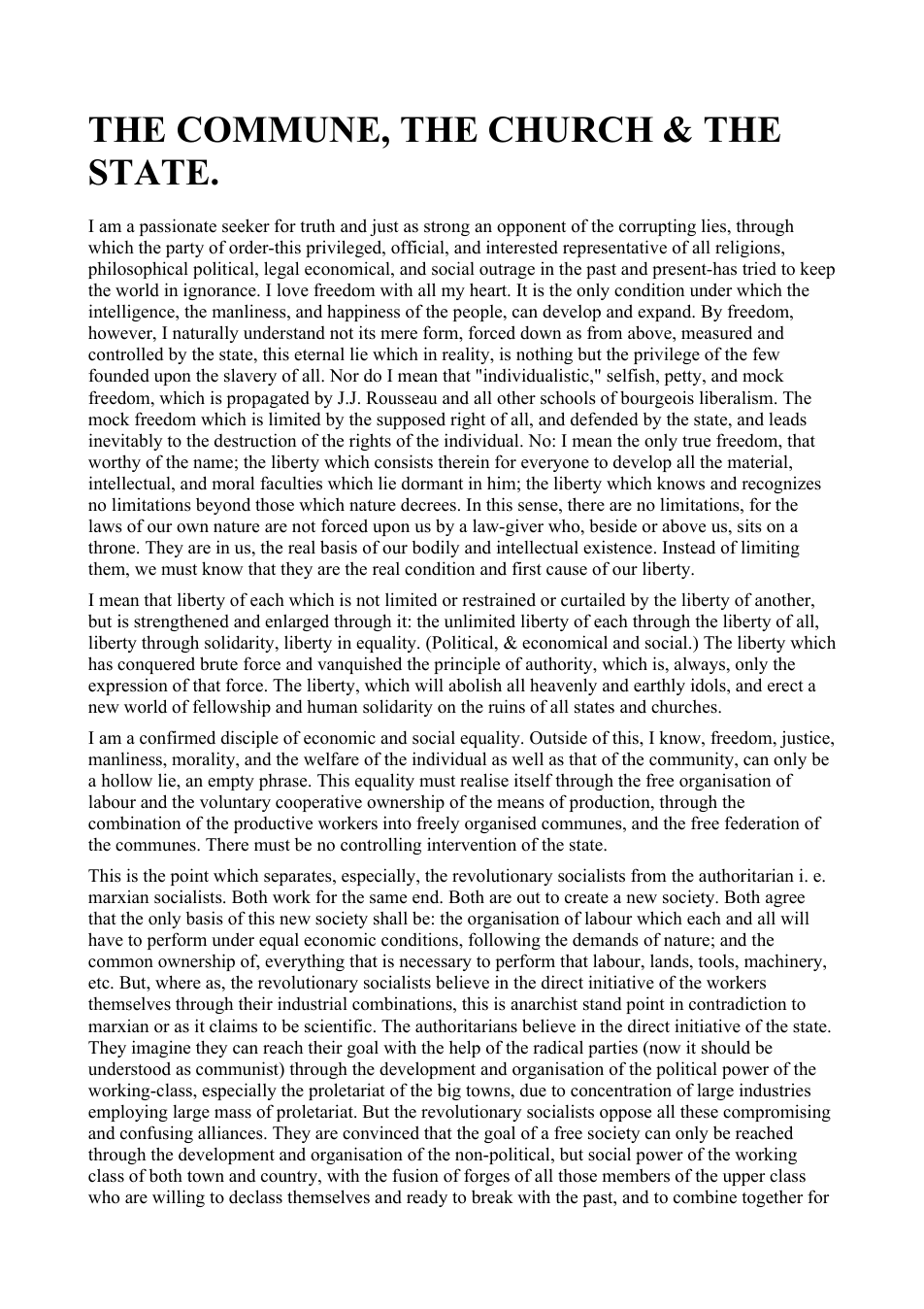 Miikhail Bakunin - The Commune, the Church & the State cover