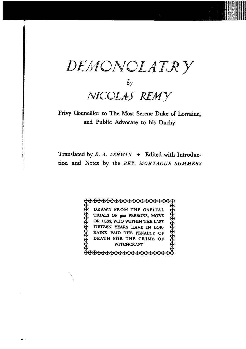 Nicholas Remy - Demonolatry cover
