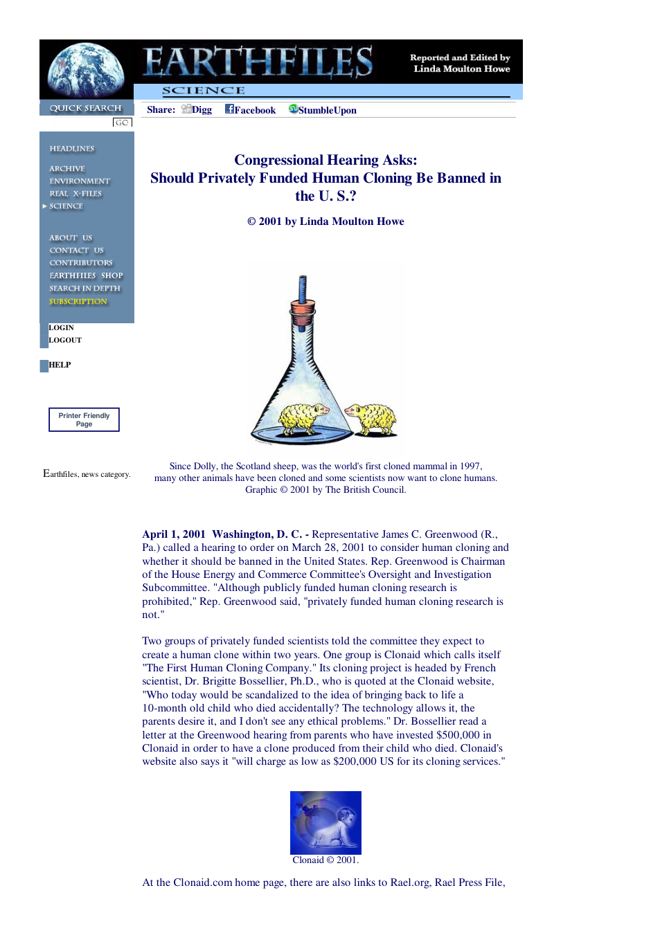 04 01 2001 Congressional Hearing Asks Should Privately Funded Human Cloning Be Banned in the United States cover