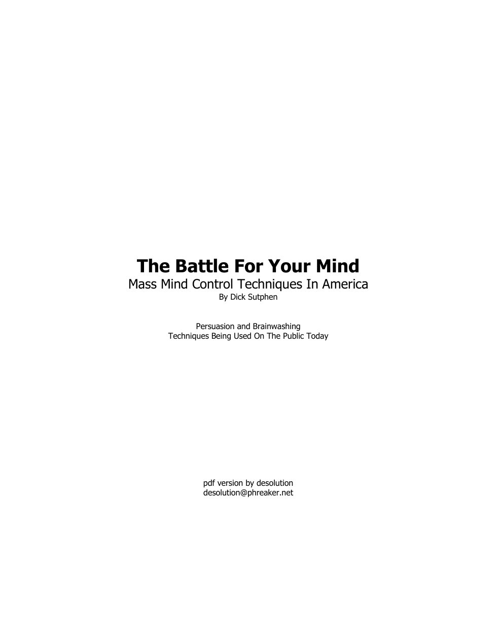Dick Sutphen - Battle For Your Mind cover