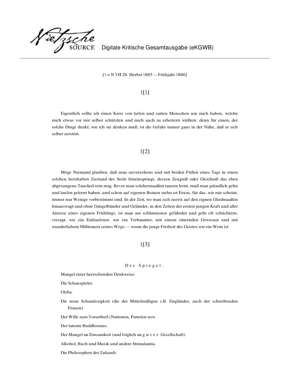 Nachgelassene Fragmente 1885-1889 cover