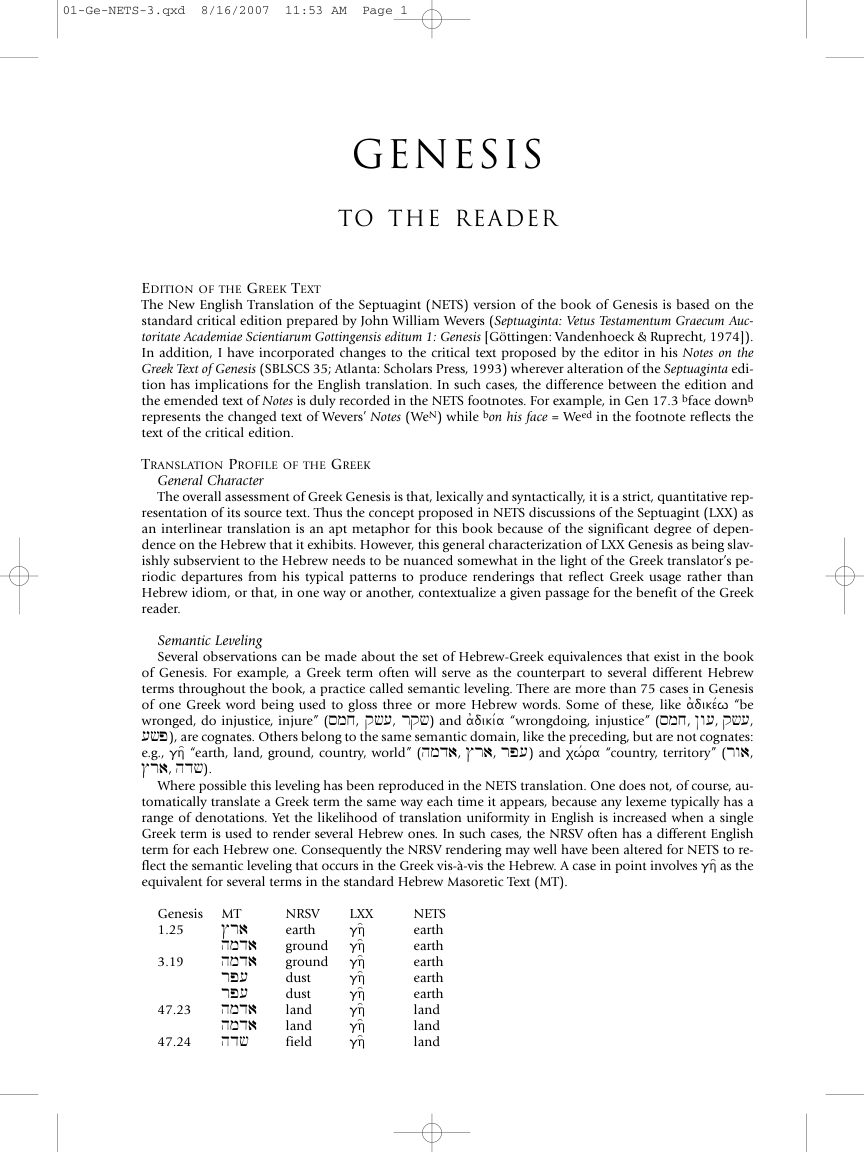 01 Genesis, translated by Robert J. V. Hiebert cover