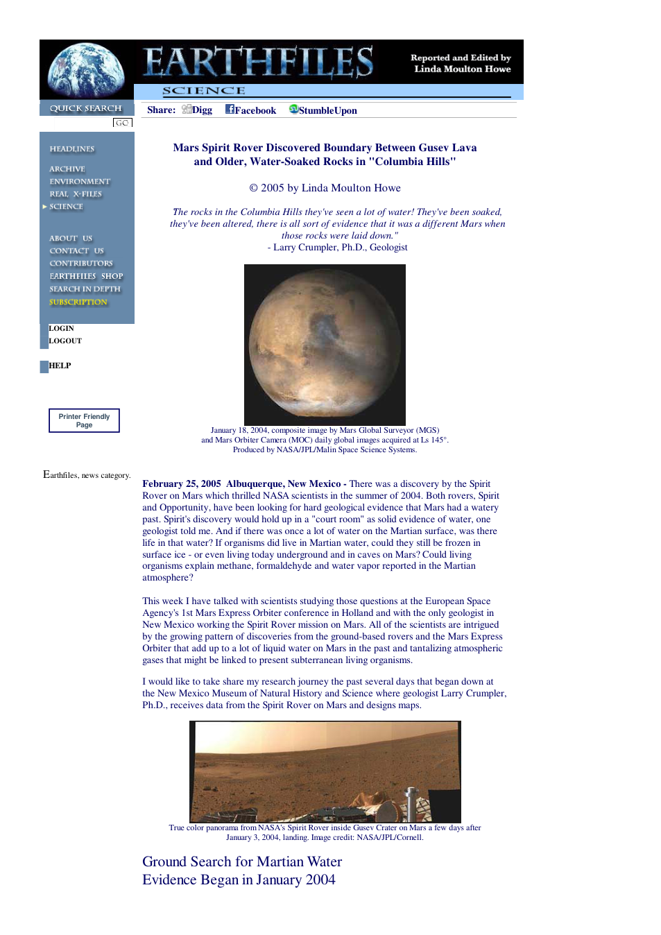 02 26 2005 Mars Spirit Rover Discovered Boundary Between Gusev Lava and Older, Water-Soaked Rocks in Columbia Hills cover