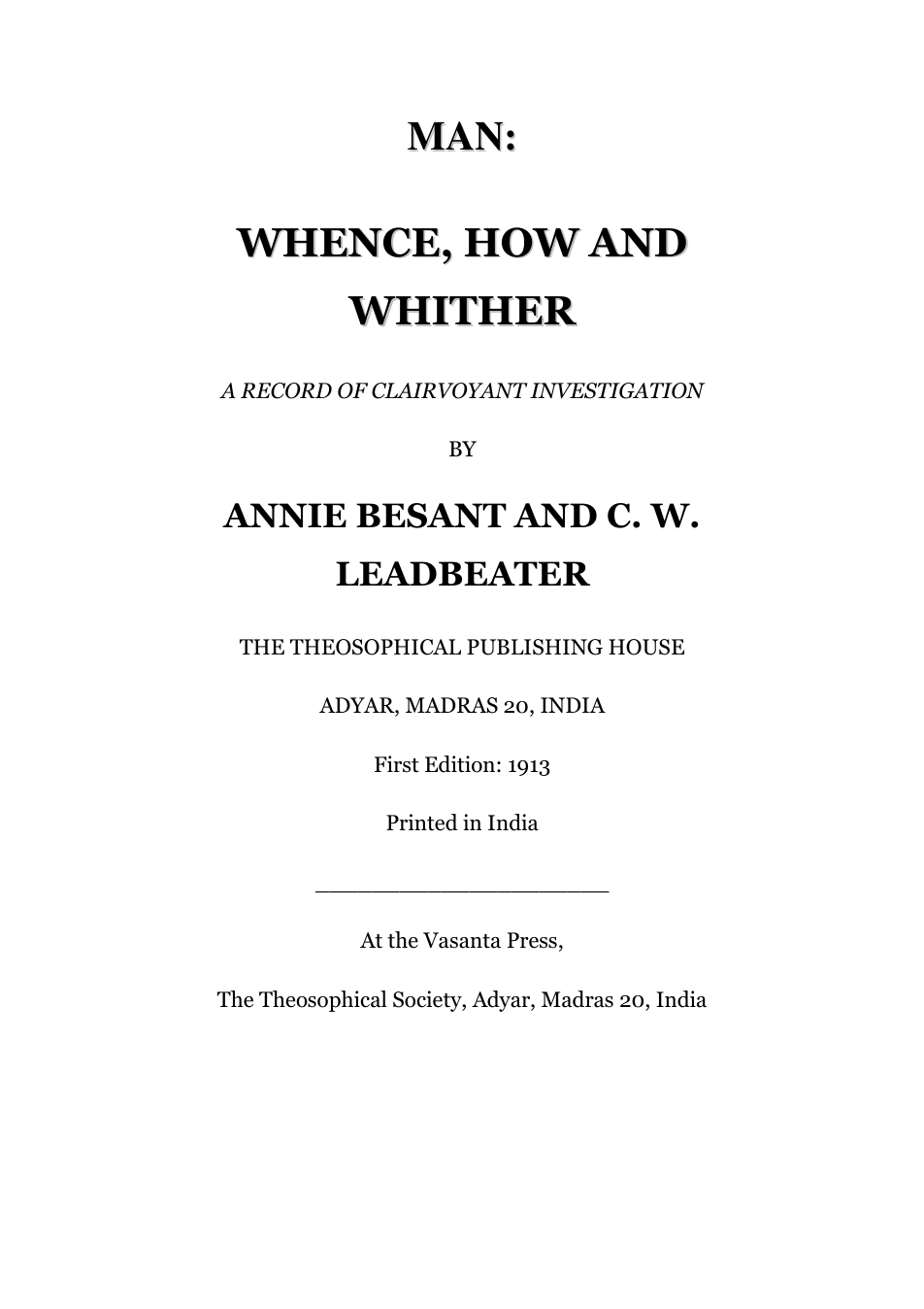 Man Whence How & Whither - A Besant & C Leadbeater cover