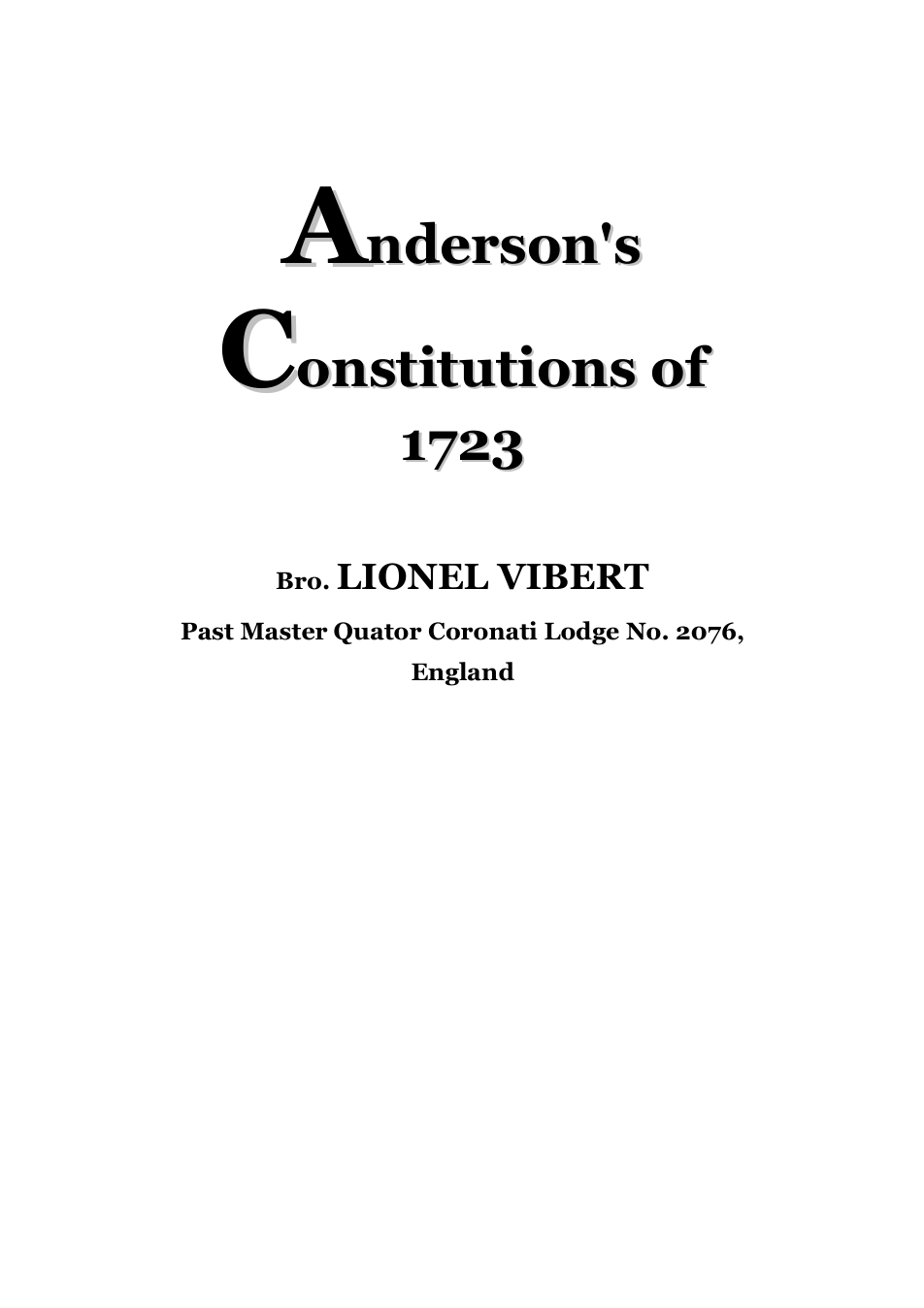 Anderson's Constitutions Of 1723 - L Vibert cover