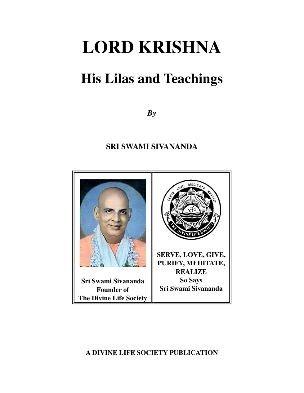 Lord Krishna Swami Sivananda cover