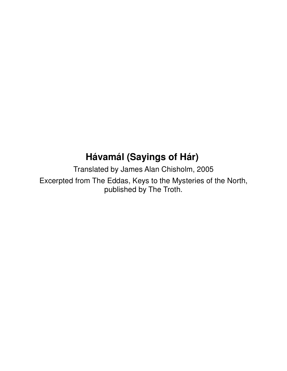 James Alan Chisholm (Translator) - Hávamál (Sayings of Hár) cover