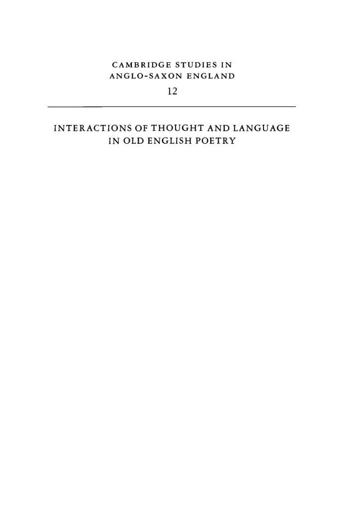 Interactions of Thought and Language in Old English Poetry Cambridge Studies in Anglo-Saxon England 1995 cover