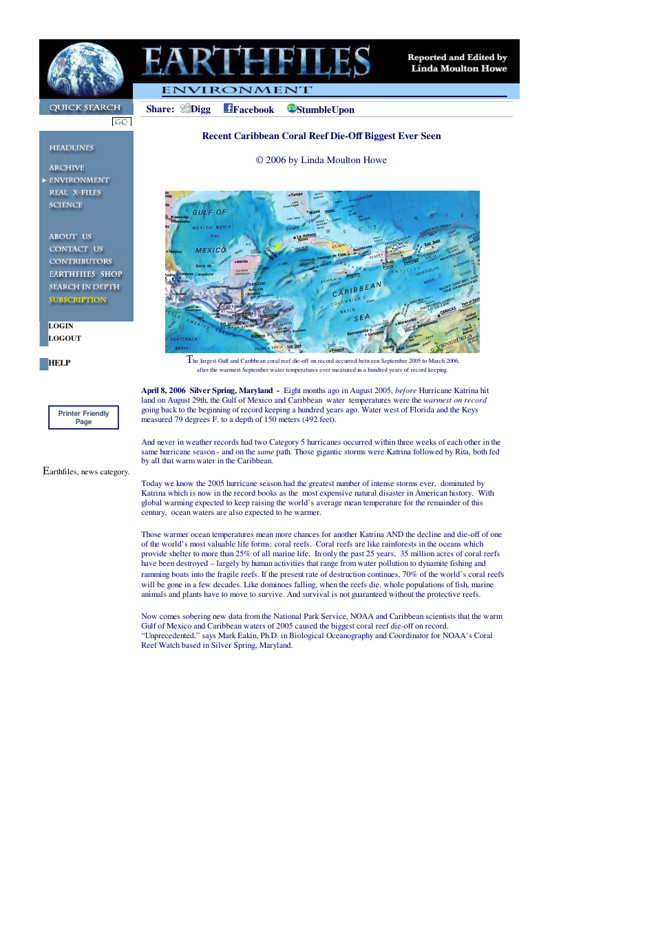 04 08 2006 Recent Caribbean Coral Reef Die-Off Biggest Ever Seen cover