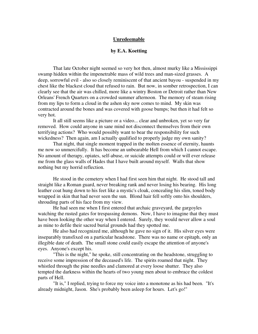 E.A. Koetting - Unredeemable cover