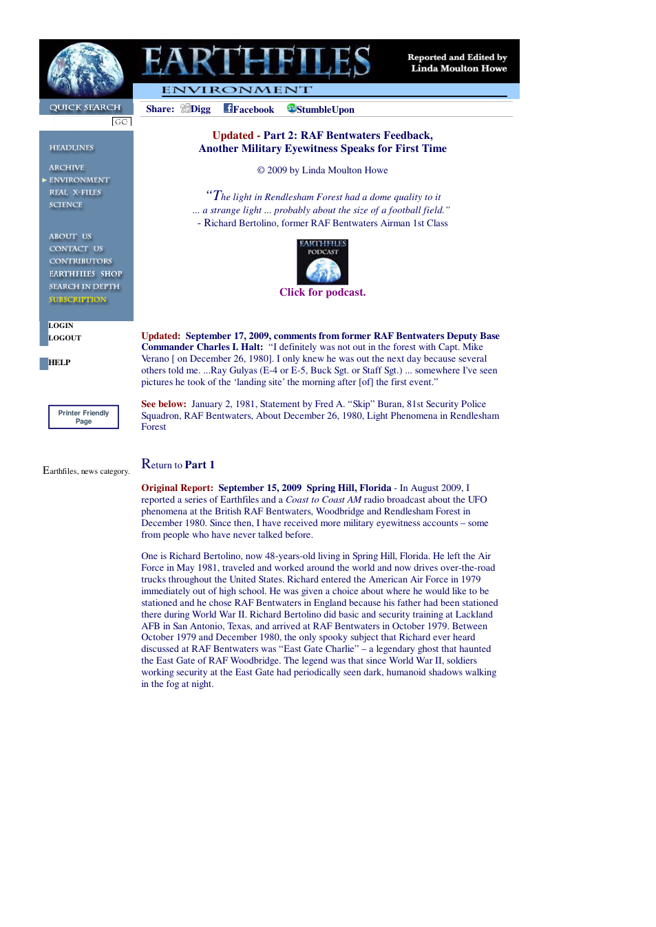 09 15 2009 Part 2 RAF Bentwaters Feedback, Another Military Eyewitness Speaks for First Time cover