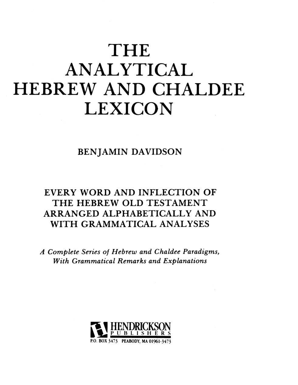 B.Davidson - The Analytical Hebrew & Chaldee Lexicon cover