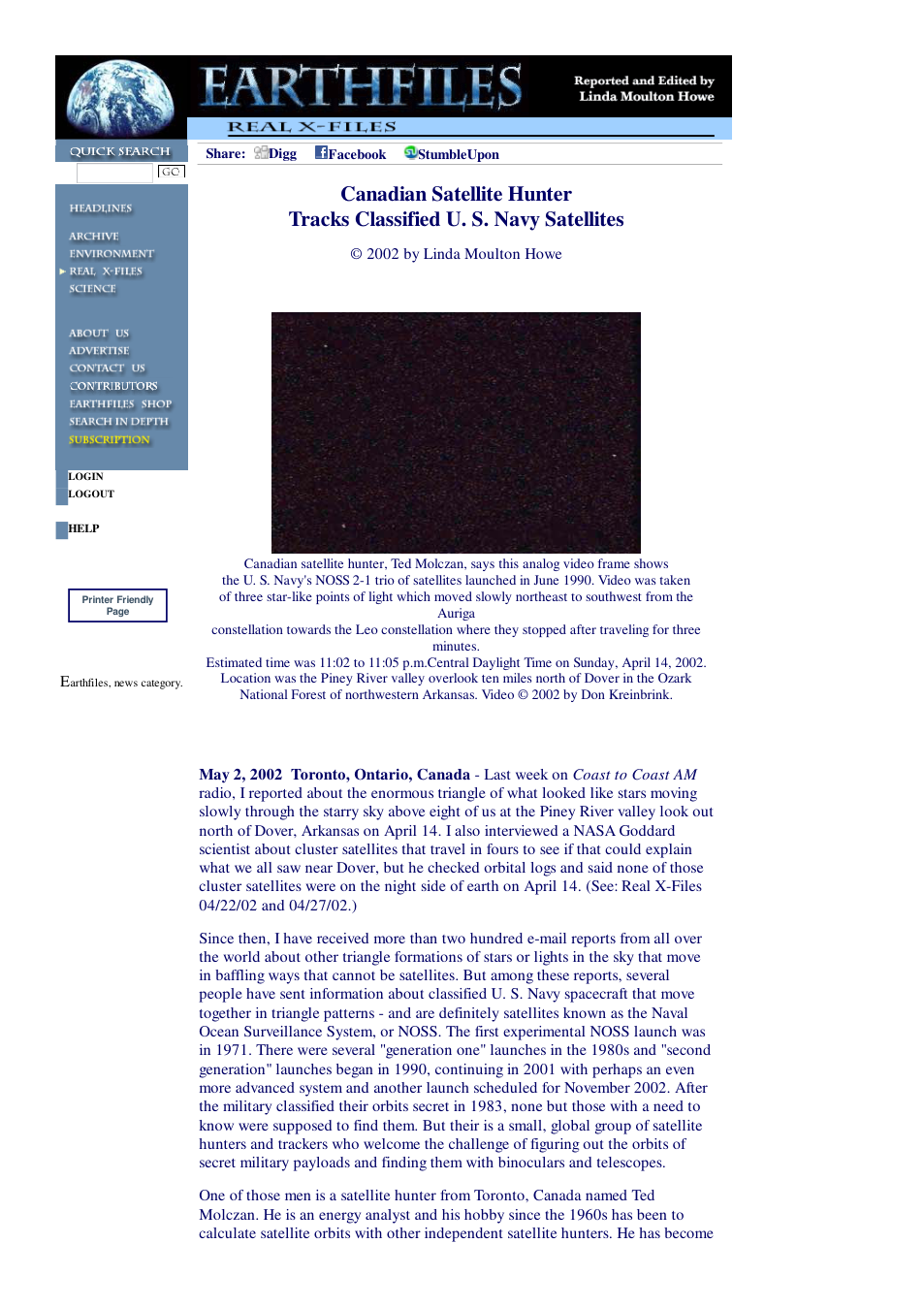 05 02 2002 Canadian Satellite Hunter Tracks Classified U. S. Navy Satellites cover