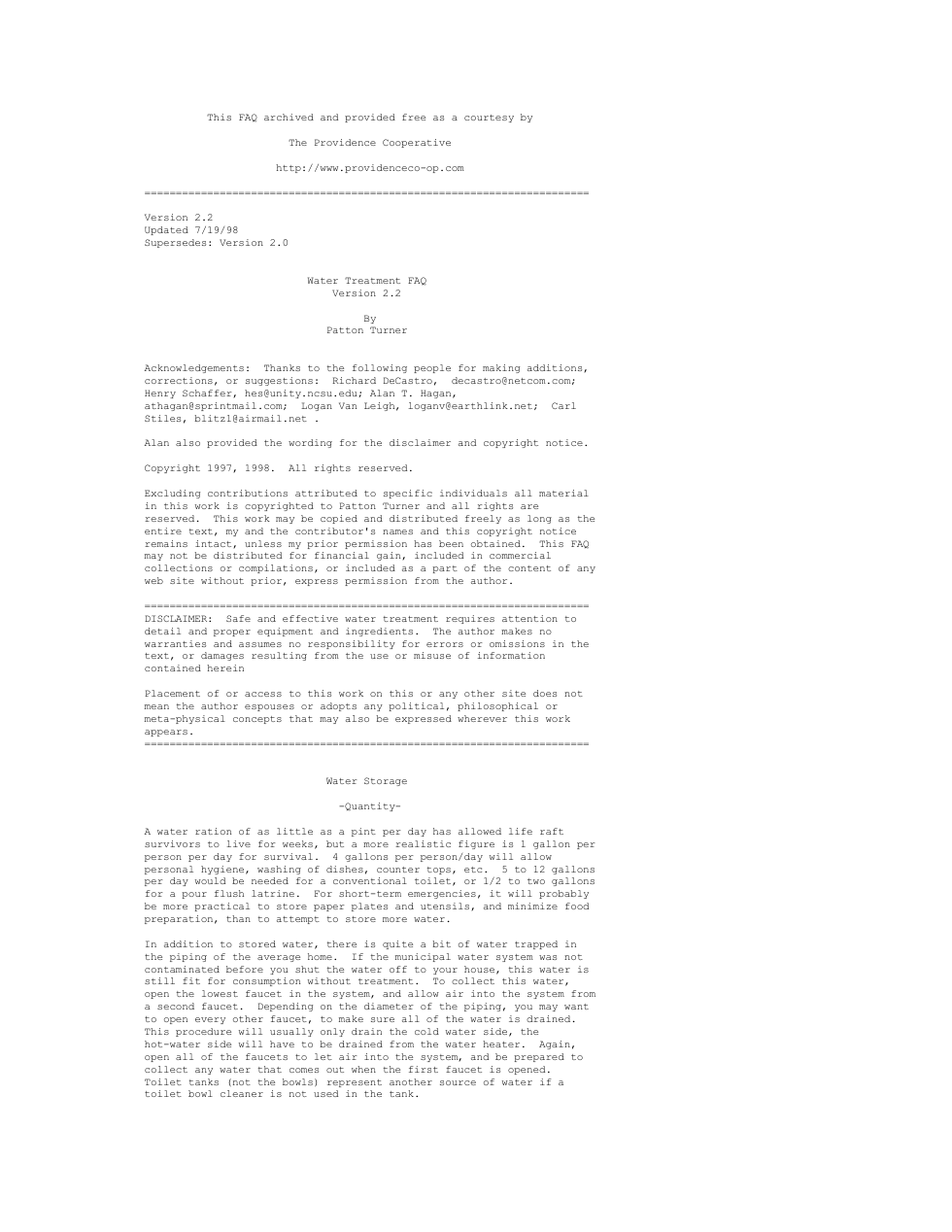 Providence Cooperative Water Treatment cover