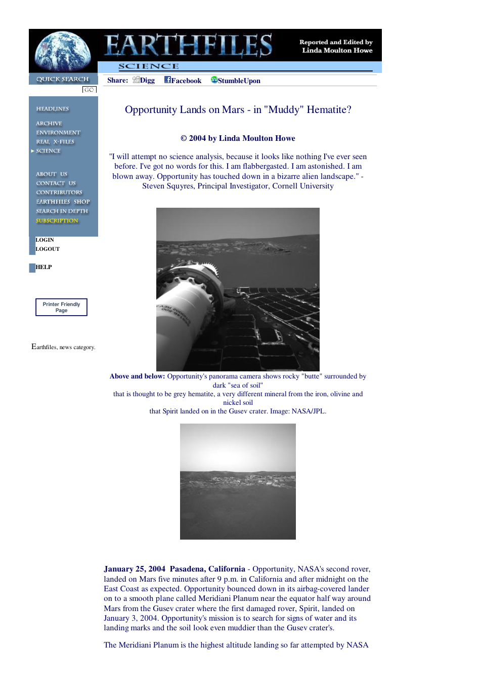 01 25 2004 Opportunity Lands on Mars - in Muddy Hematite cover