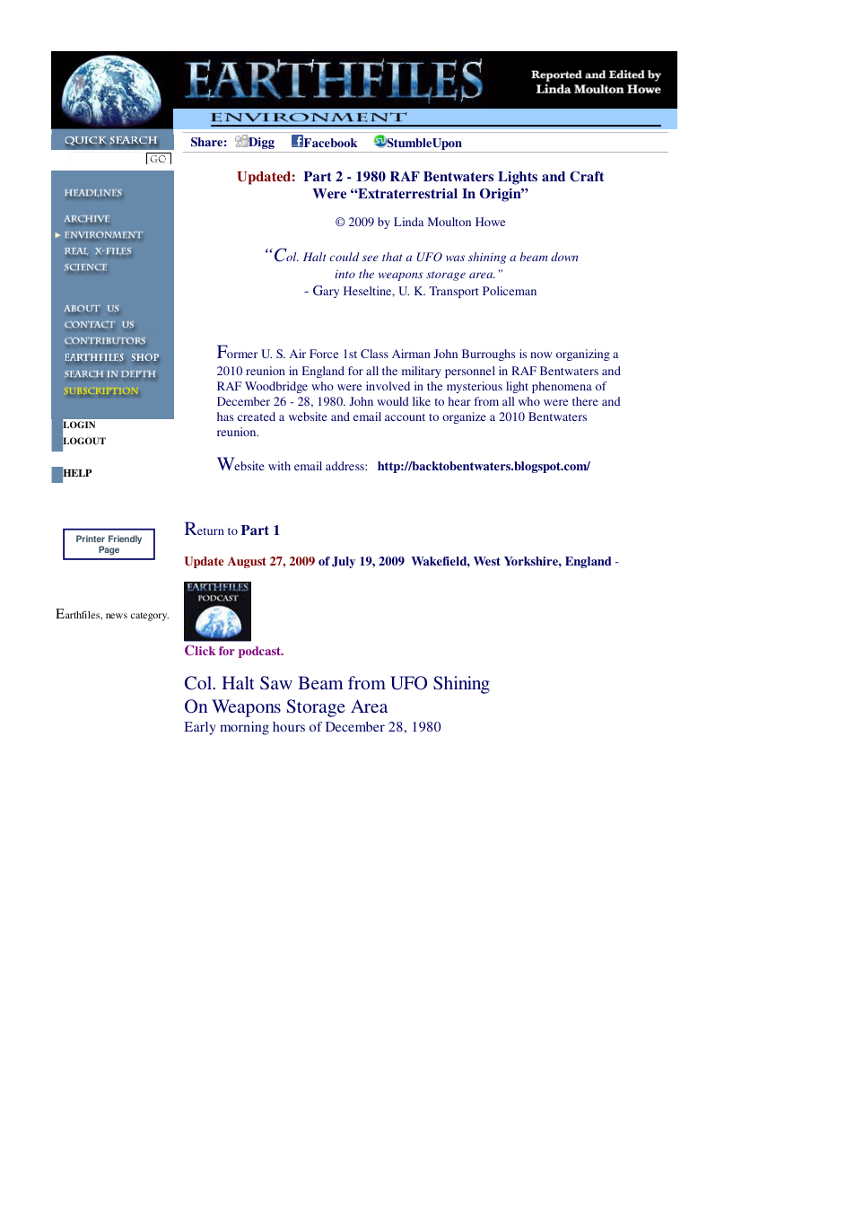 07 19 2009 Part 2 1980 RAF Bentwaters Lights and Craft Were Extraterrestrial In Origin cover