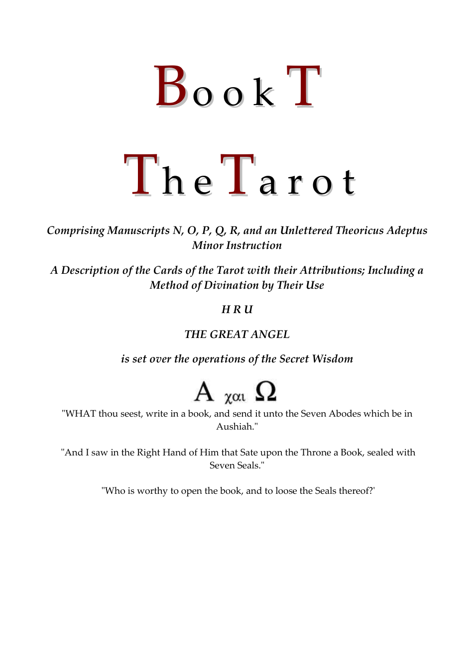 Book T - The Tarot cover