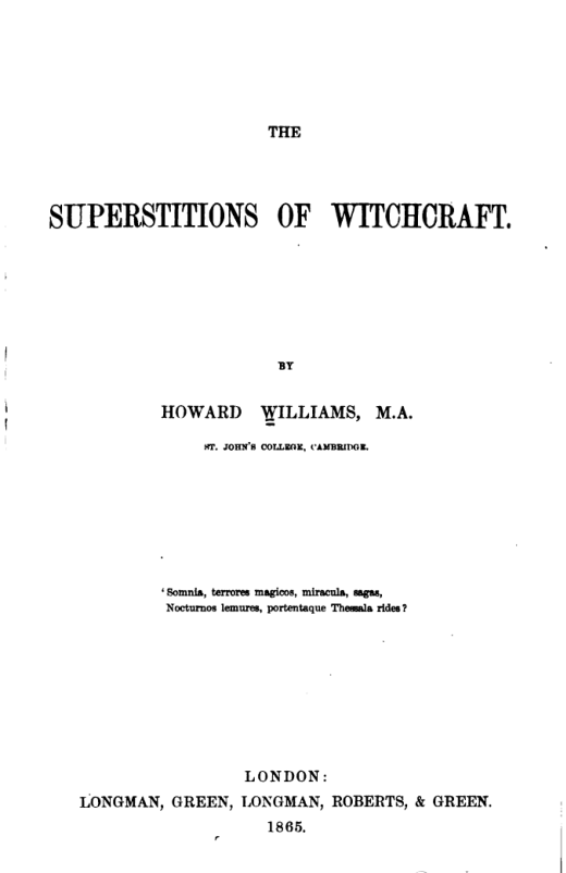 The Superstitions of Witchcraft - H Williams cover