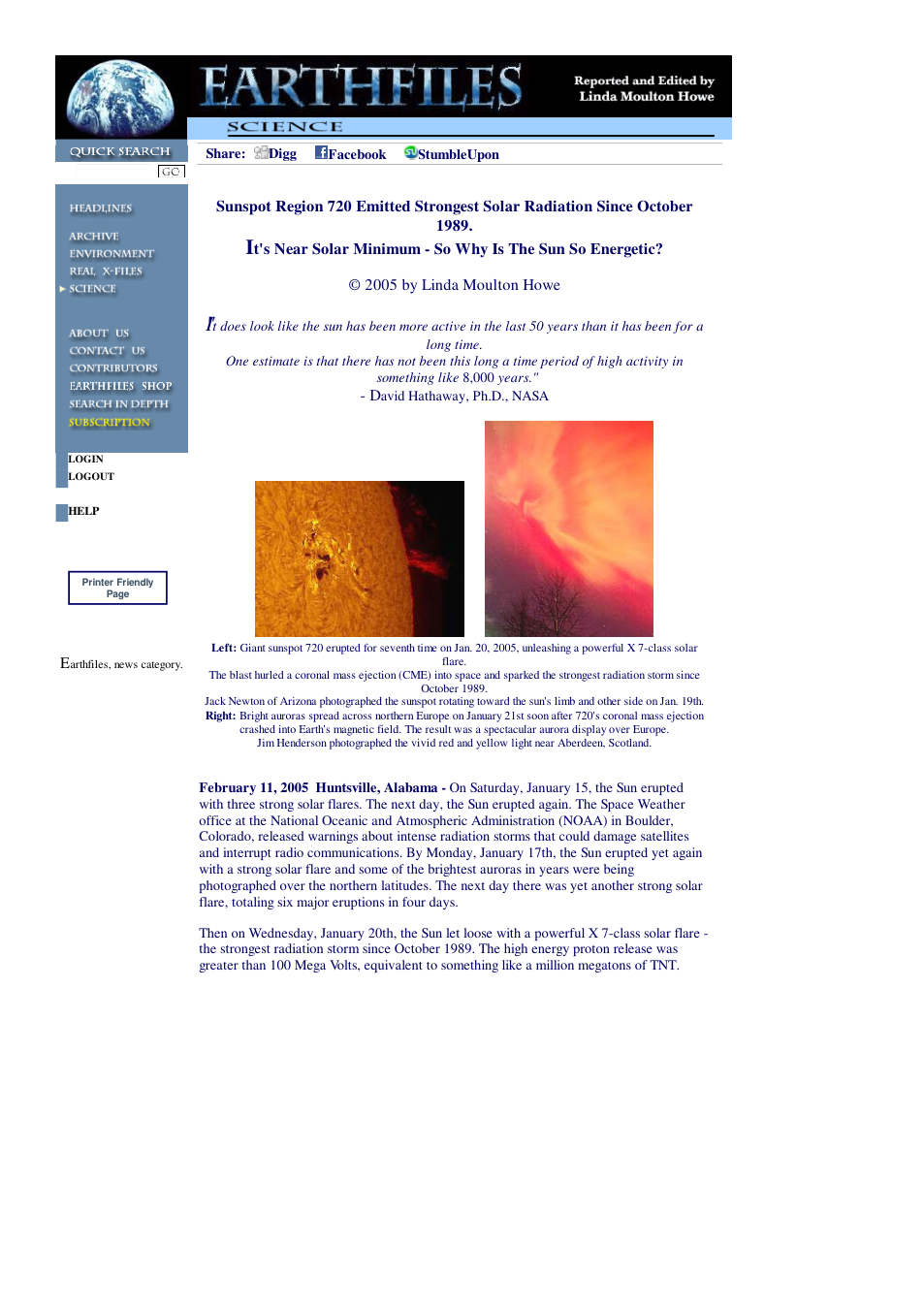 02 11 2005 Sunspot Region 720 Emitted Strongest Solar Radiation Since October 1989. cover