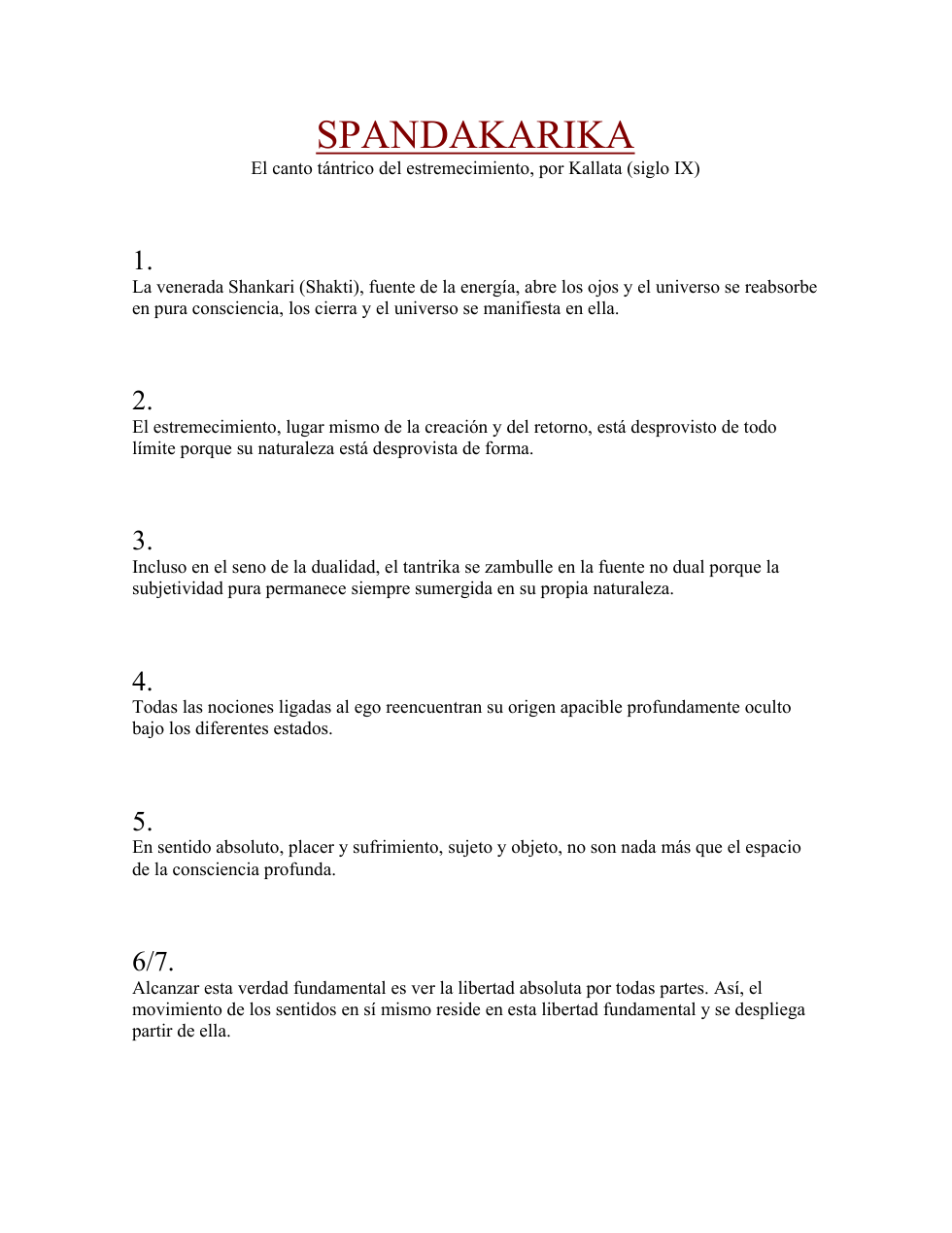SPANDAKARIKA (Spanish Translation) cover