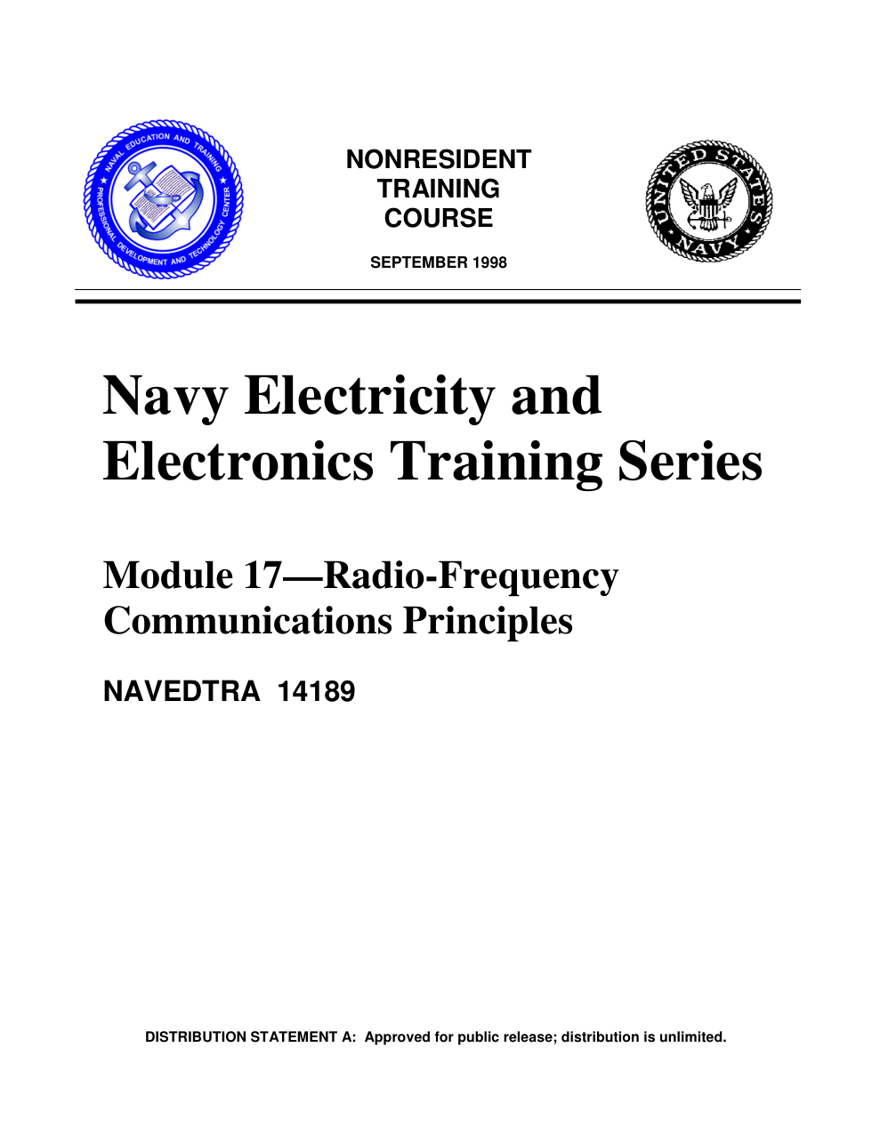 NAVY Radio-Frequency Comm. Principles Vol 17 1998 201pgs cover