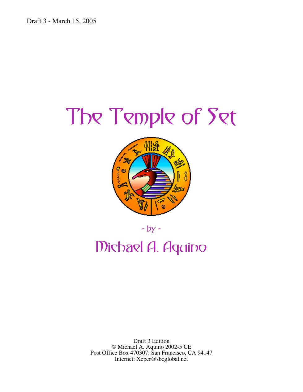 Michael Aquino - Temple of Set - 3rd draft cover