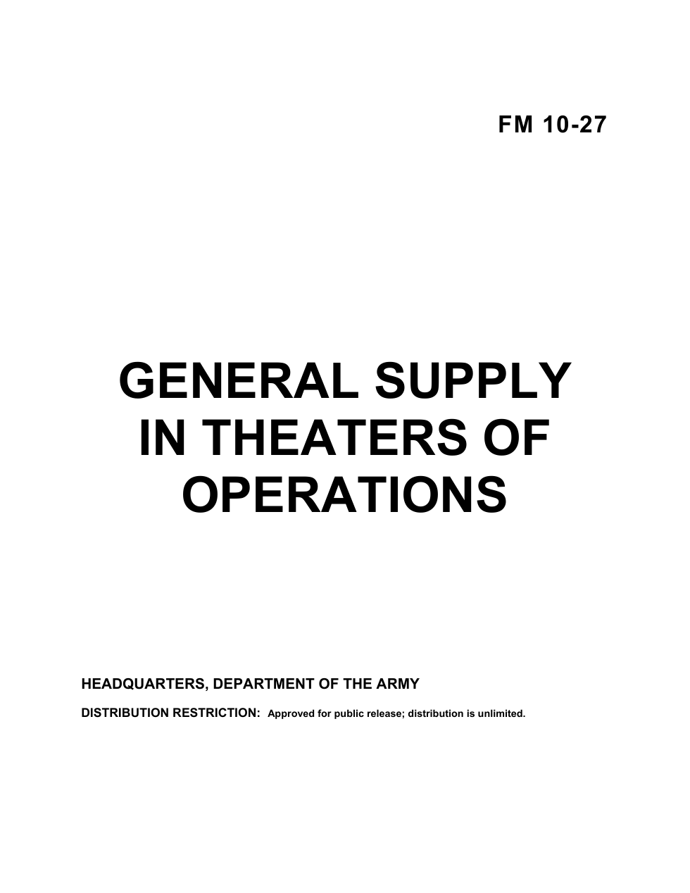 FM 10-27 General Supply in the Theater of Operations cover