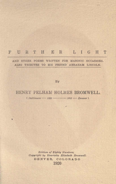 Further Light - Poems for Masonic Occassions - H Bromwell cover