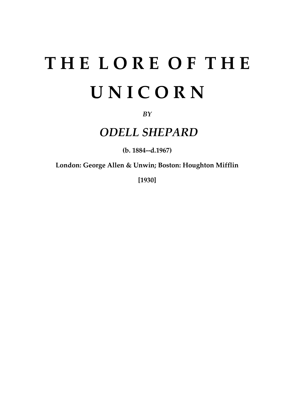 The Lore of the Unicorn - O Shepard cover