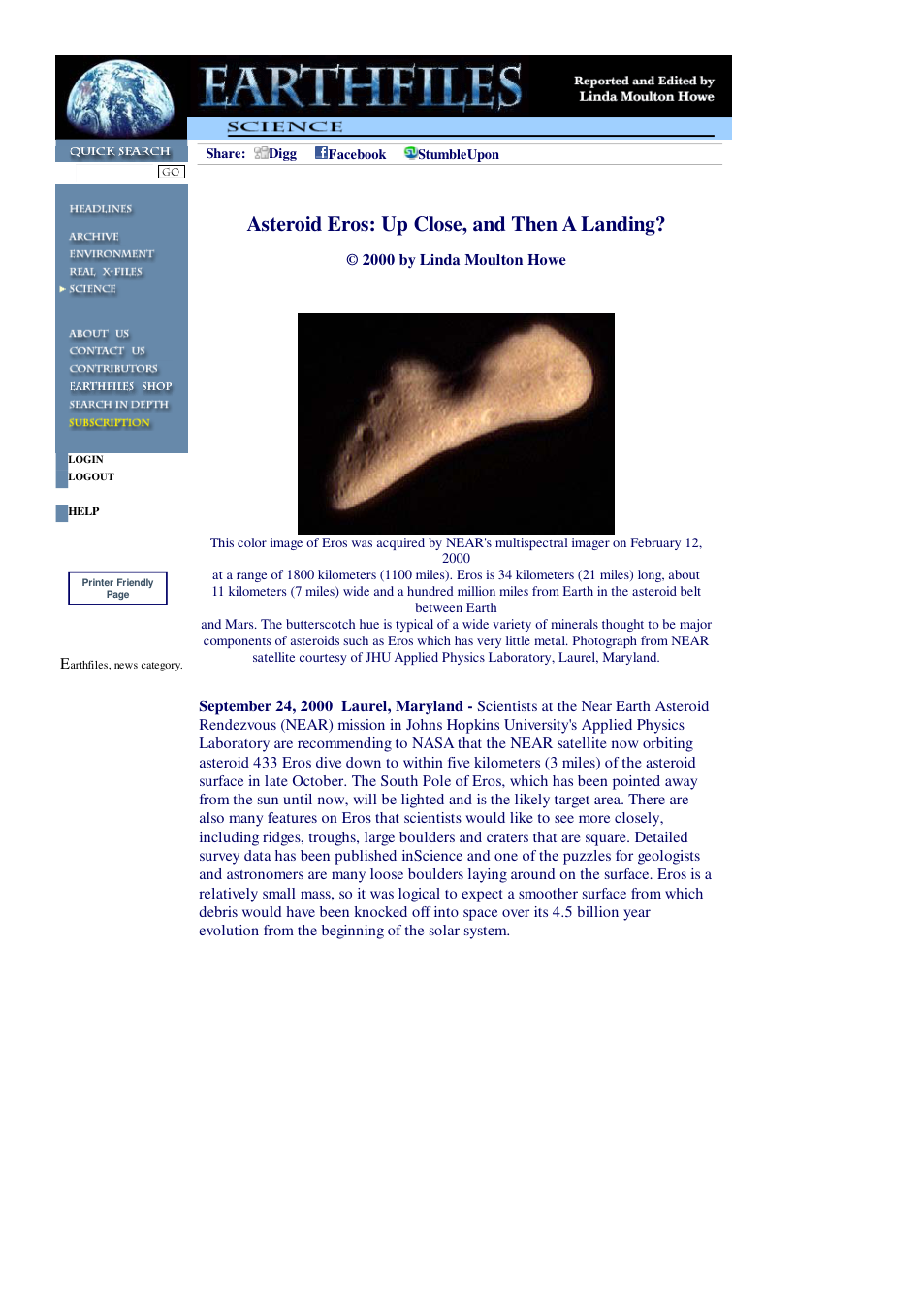 09 24 2000 Asteroid Eros Up Close, and Then A Landing cover