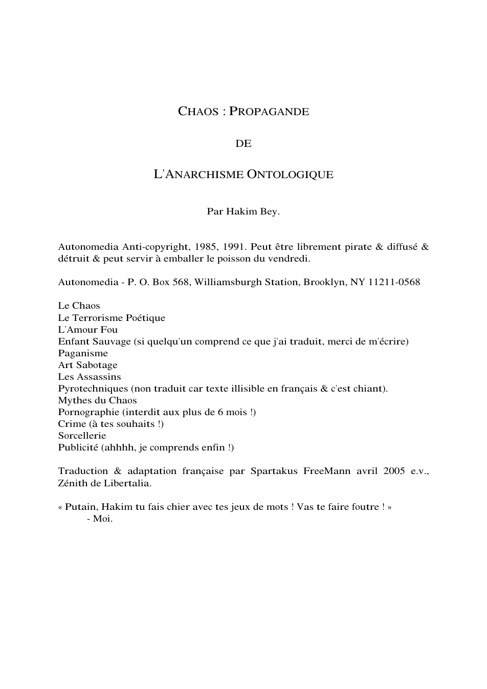 Bey-Freeman AnarchismeOntologique cover