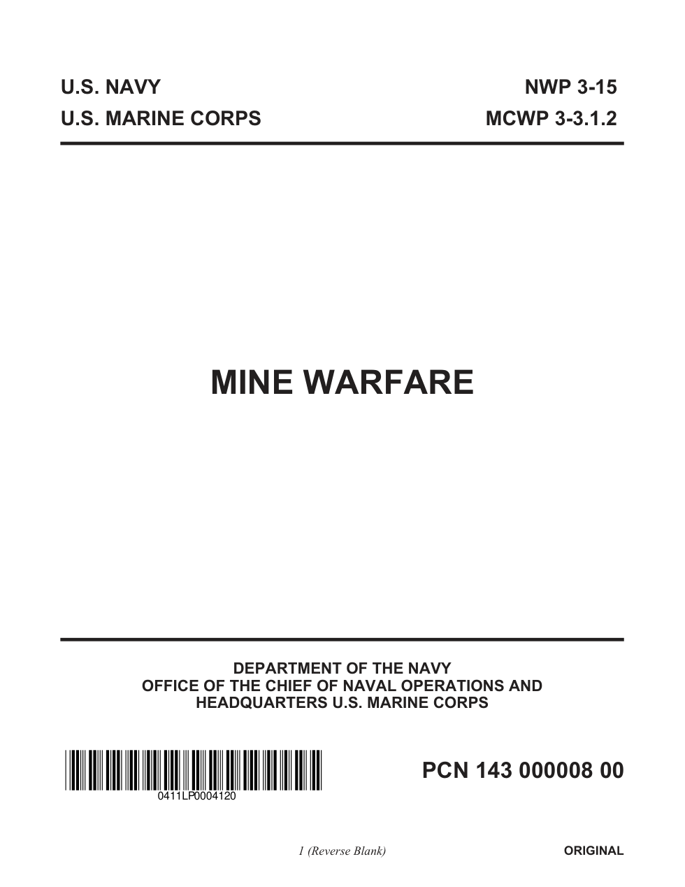 MCWP 3-3.1.2 Mine Warfare cover