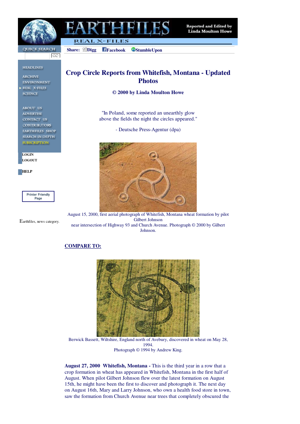 08 27 2000 Crop Circle Reports from Whitefish, Montana - Updated Photos cover