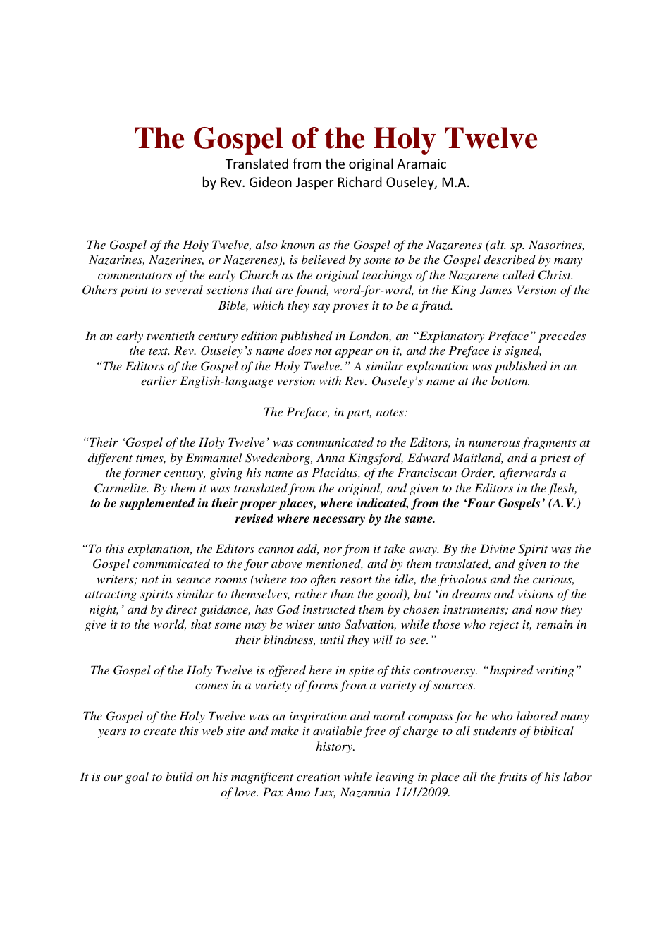 The Gospel of the Holy Twelve cover