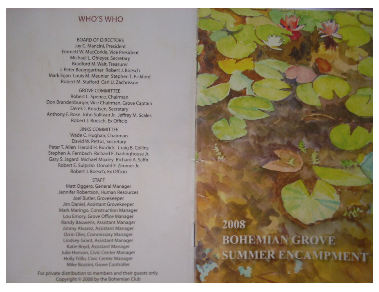 Bohemian Grove 2008 Program Booklet cover