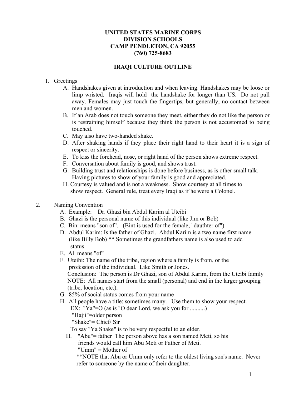 USMC Iraqi Culture Brief 5 pages cover