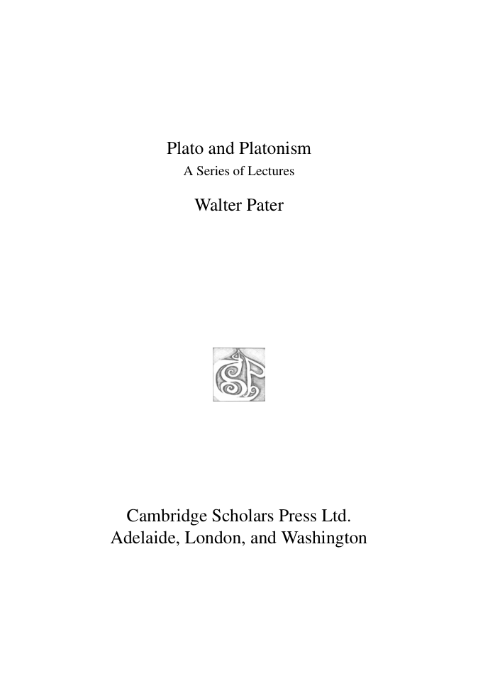 Walter Pater Plato and PlatonismBookZZ.org cover