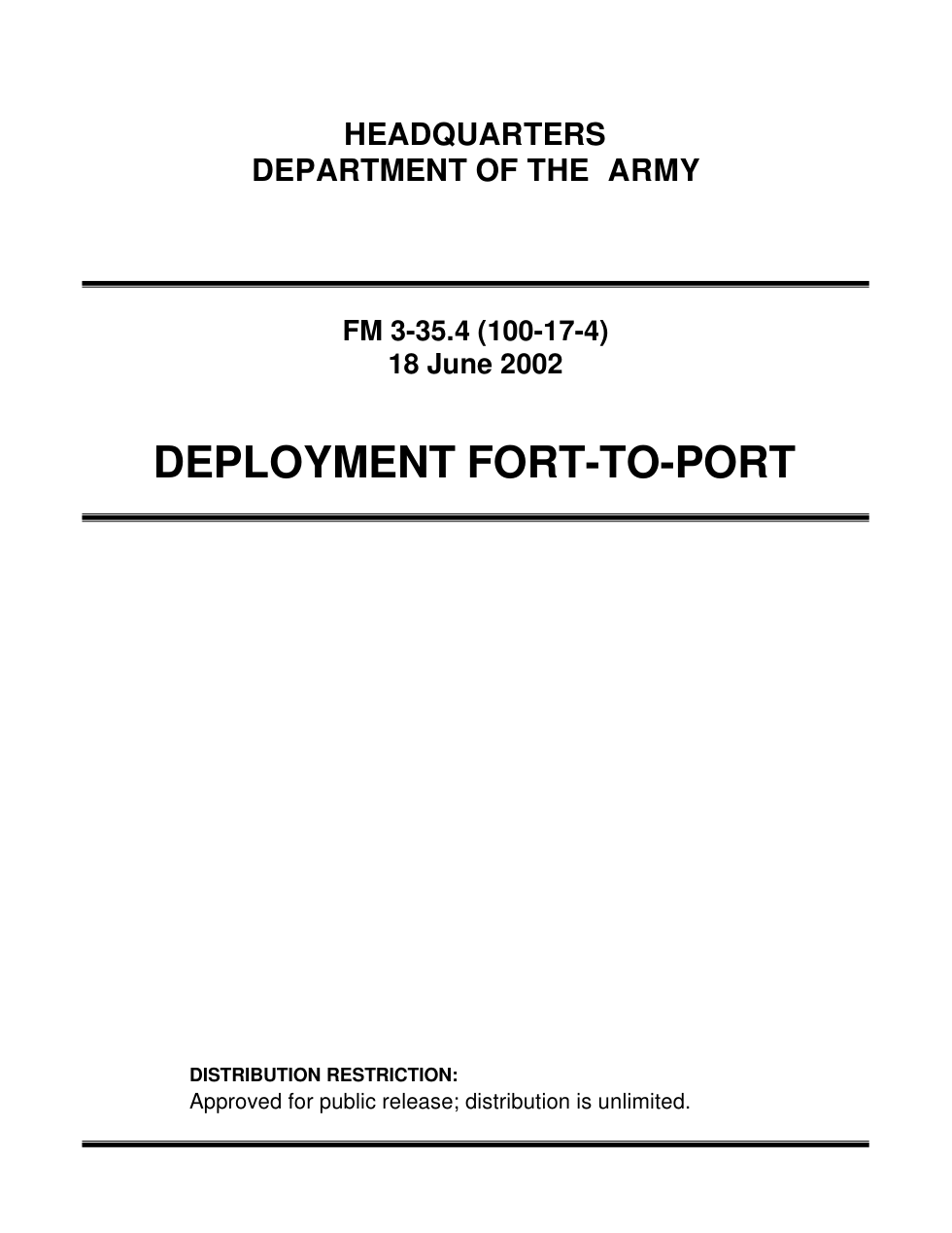 ARMY Deployment Fort-to-Fort 2002 213 pages cover