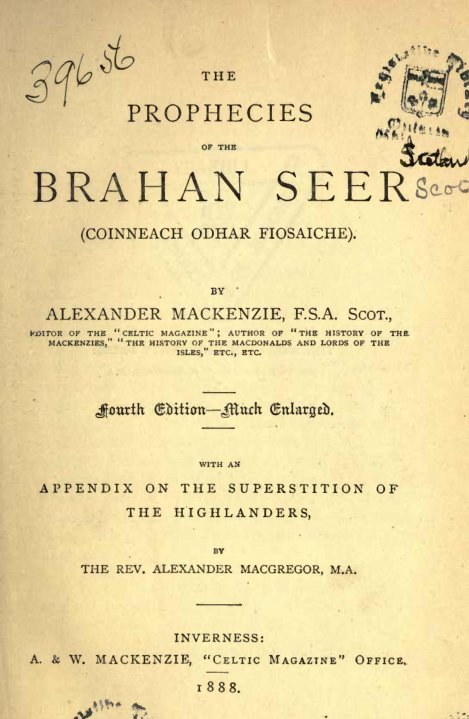 The Prophecies Of The Brahan Seer - A Mackenzie cover