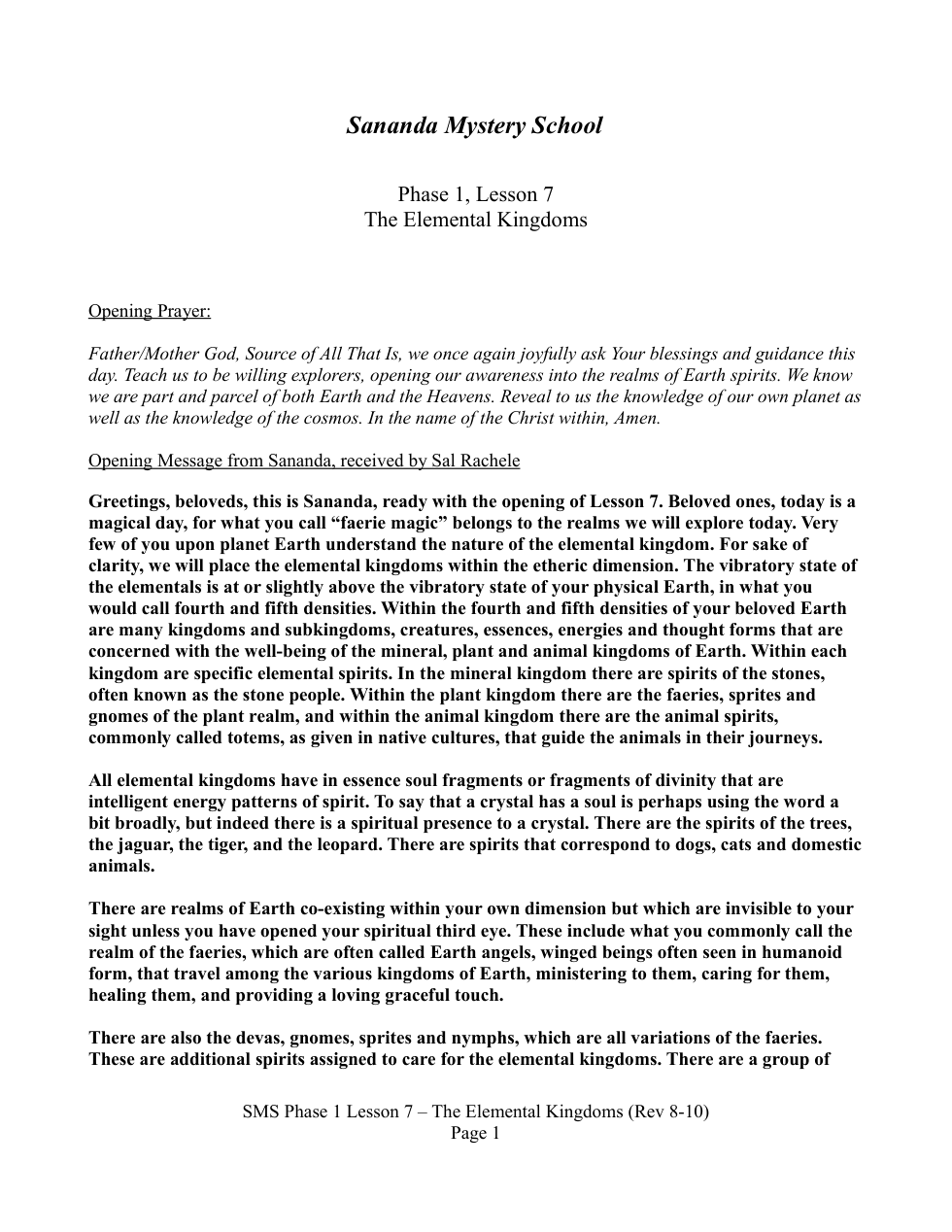 SMS Phase 1 Lesson 7 - The Elemental Kingdoms cover