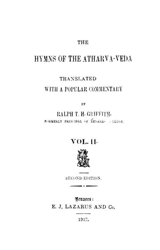 Hymns Of The Atharva-Veda Vol II - R Griffith cover