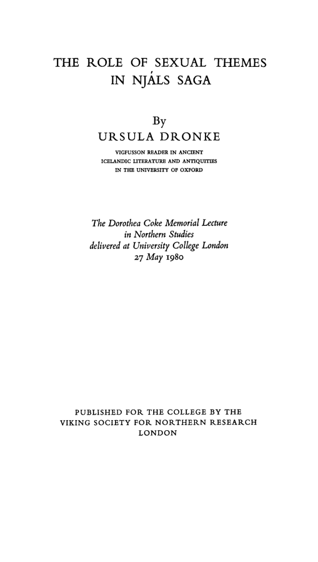 Ursula Dronke - The Role of Sexual Themes in Njal's Saga cover