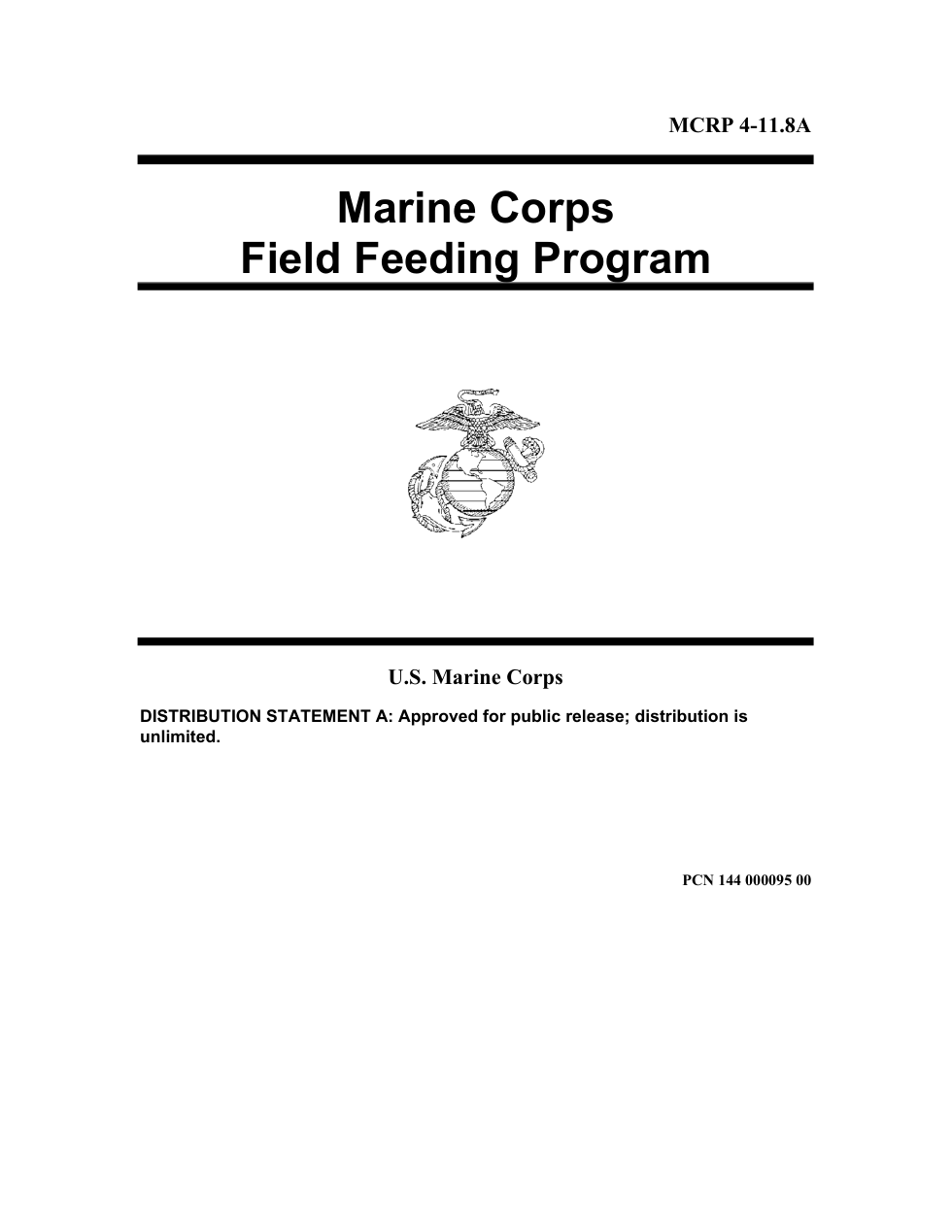 MCRP 4-11.8A Marine Corps Field Feeding Program cover