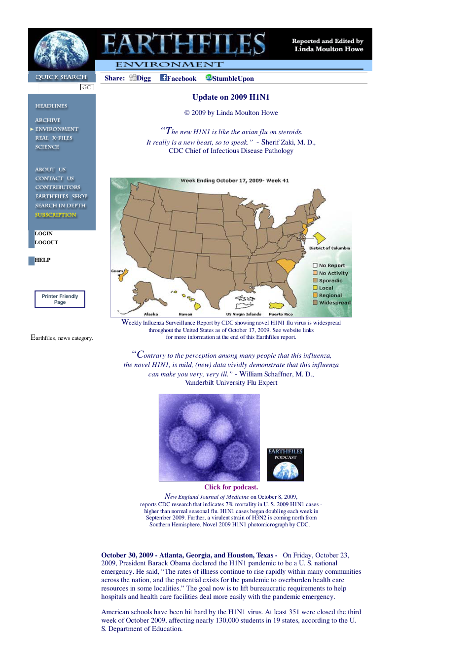 10 30 2009 Update on 2009 H1N1 cover