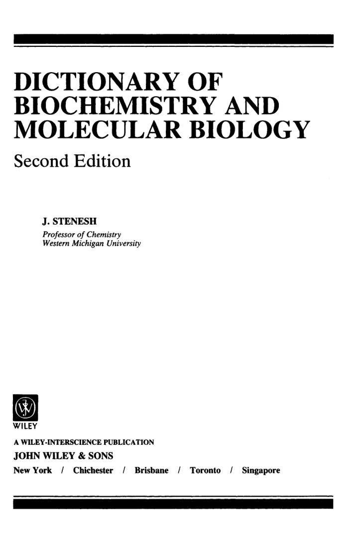 Dictionary of Biochemistry and Molecular Biology 2nd Edition cover