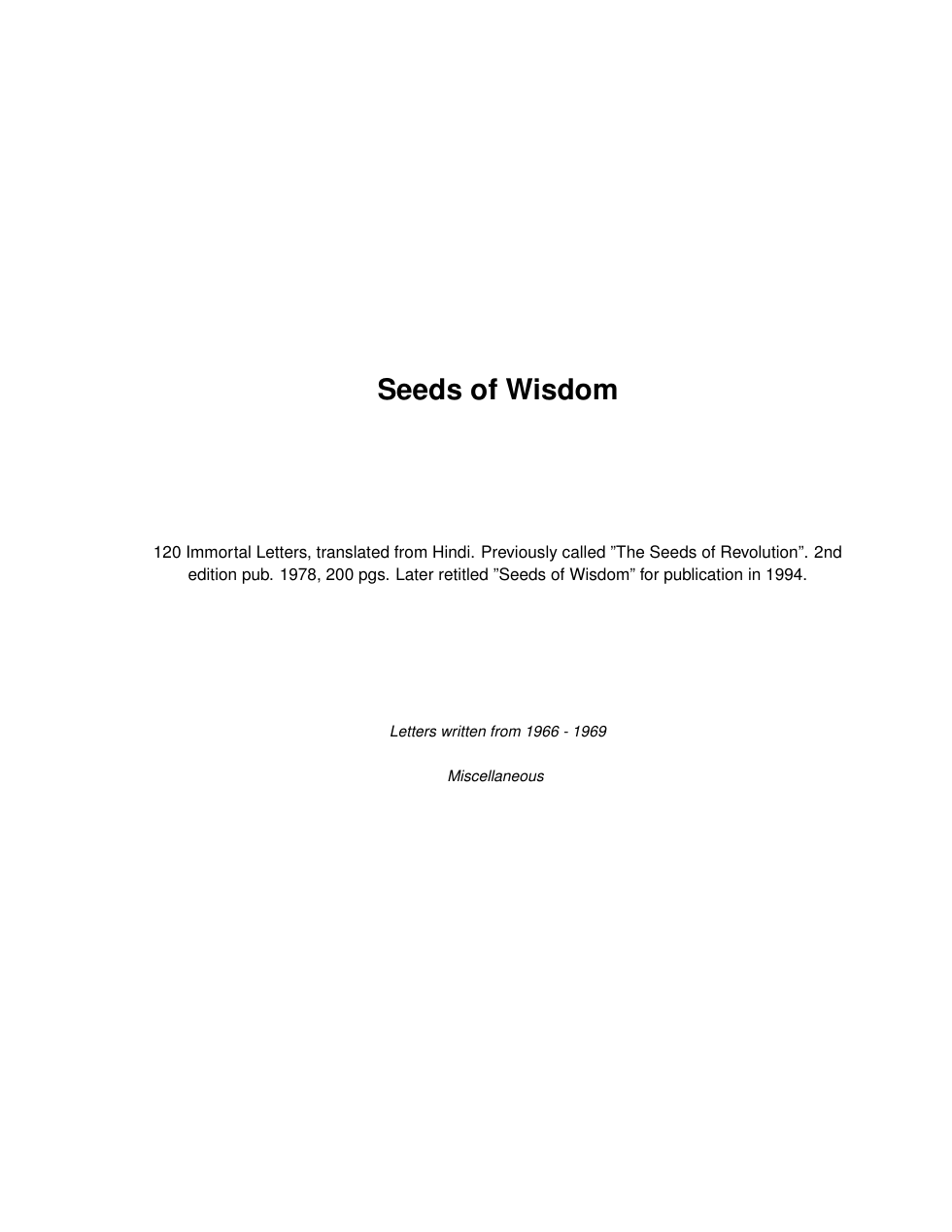 Seeds of Wisdom cover