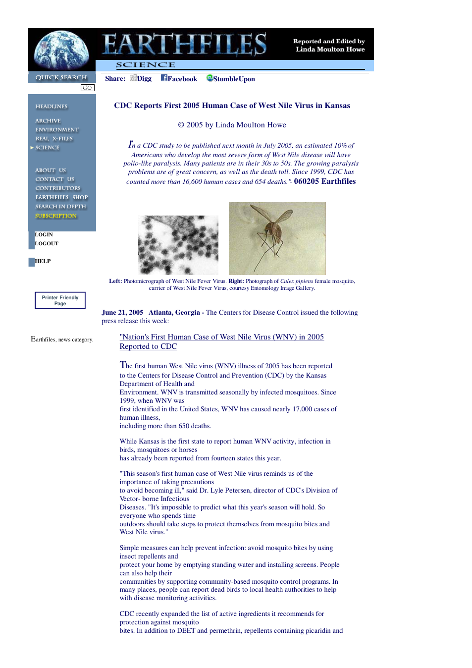 06 21 2005 CDC Reports First 2005 Human Case of West Nile Virus in Kansas cover