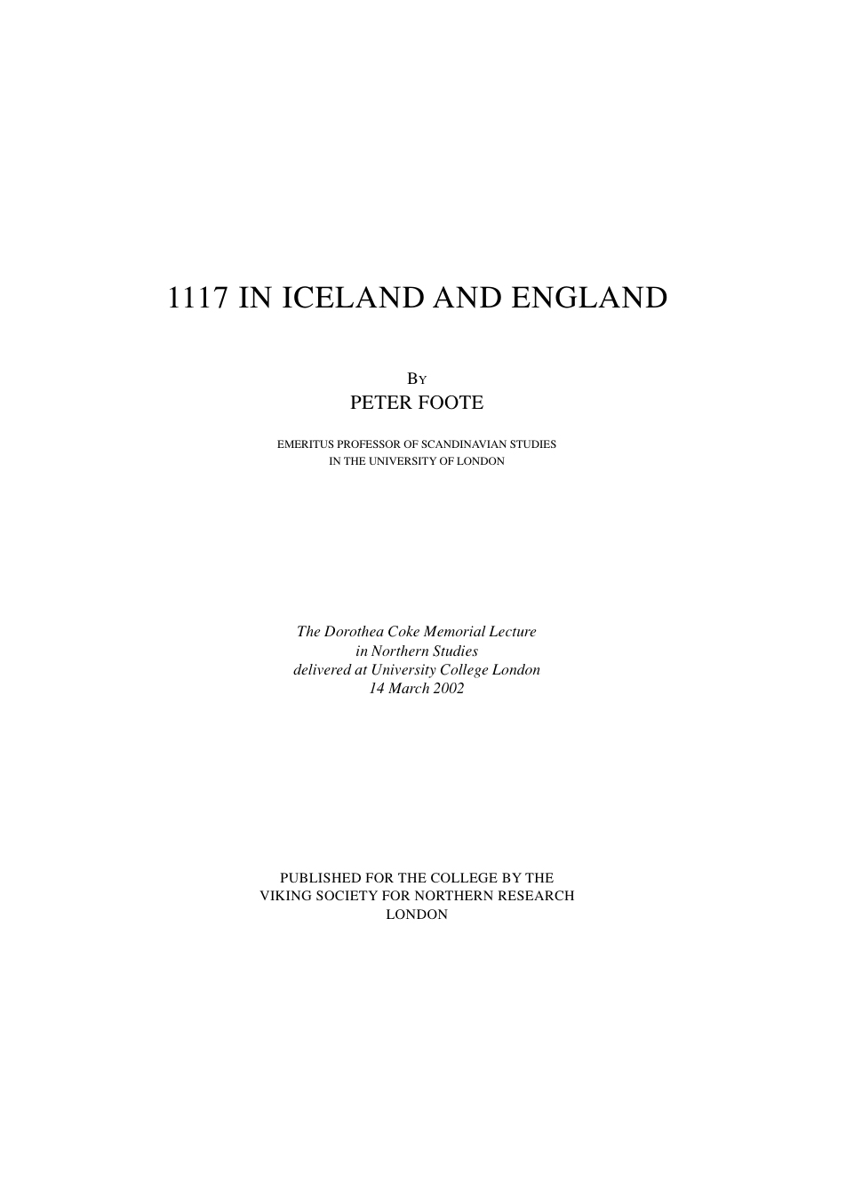 Peter Foote - 1117 in Iceland and England cover